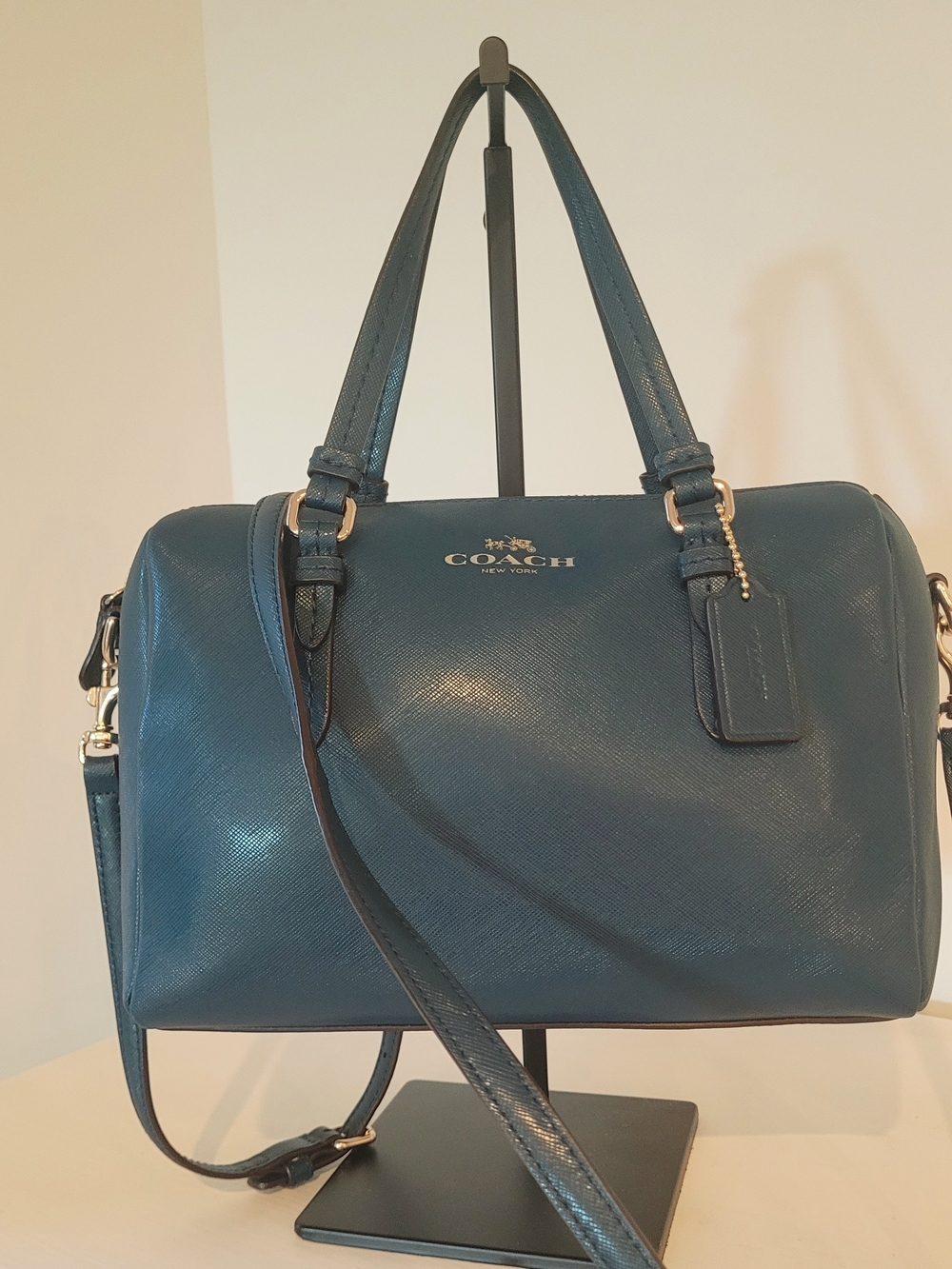 COACH Peyton Bennett Teal Saffiano Leather Satchel - Picture 2 of 8